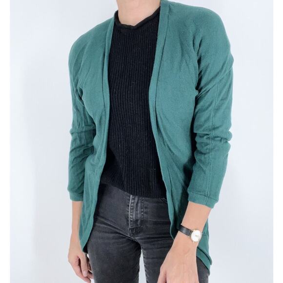 Joan Vass Green Quarter Sleeve Waterfall Cardigan Size Medium - Picture 2 of 4